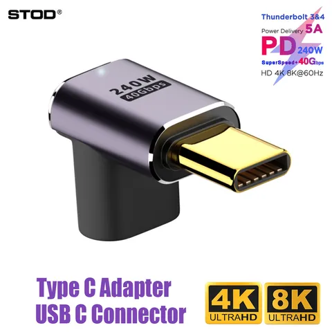 OTG Type C Адаптер USB C адаптер 240 Вт Зарядное устройство преобразователь для быстрой зарядки Колено 90 градусов прямоугольный разъем удлинитель Thunderbolt