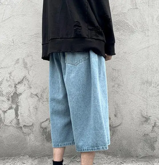 Men's Summer Pants Straight Jeans Thin Loose Wide Leg Cropped Shorts Denim Pants