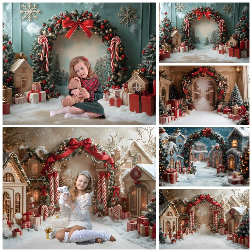 Зимний Рождественский фон для фотосъемки венок АРОКА Рождественская елка