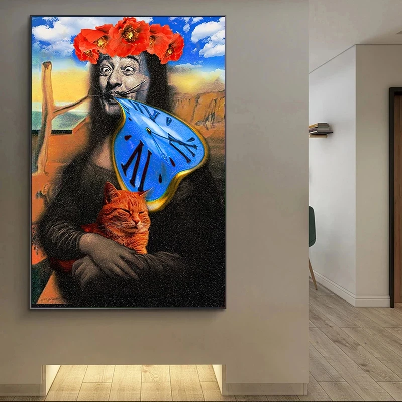

Funny Picasso Salvador Dali Clock Illustration Canvas Painting Posters and Prints Wall Art Picture for Living Room Decor Cuadros