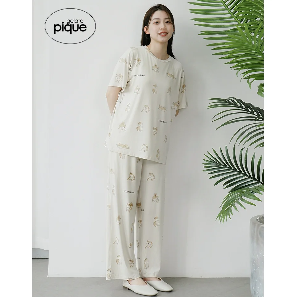 Room Wear Gelato Pique 2023 Summer New Women's Pajama Bottoms Shiba Inu Printed Elastic Lace Trousers Sleep Pwcp232240