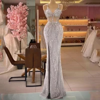dubai elegant crystal wedding evening night dresses 2022 spaghetti strap beading handmade mermaid long formal prom party gowns