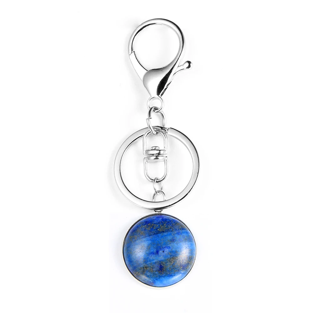 

Natural Stone Pendant Keychains For Women Men 25mm Round Statement Turquoises Moonstone Key Chain Ring Holder