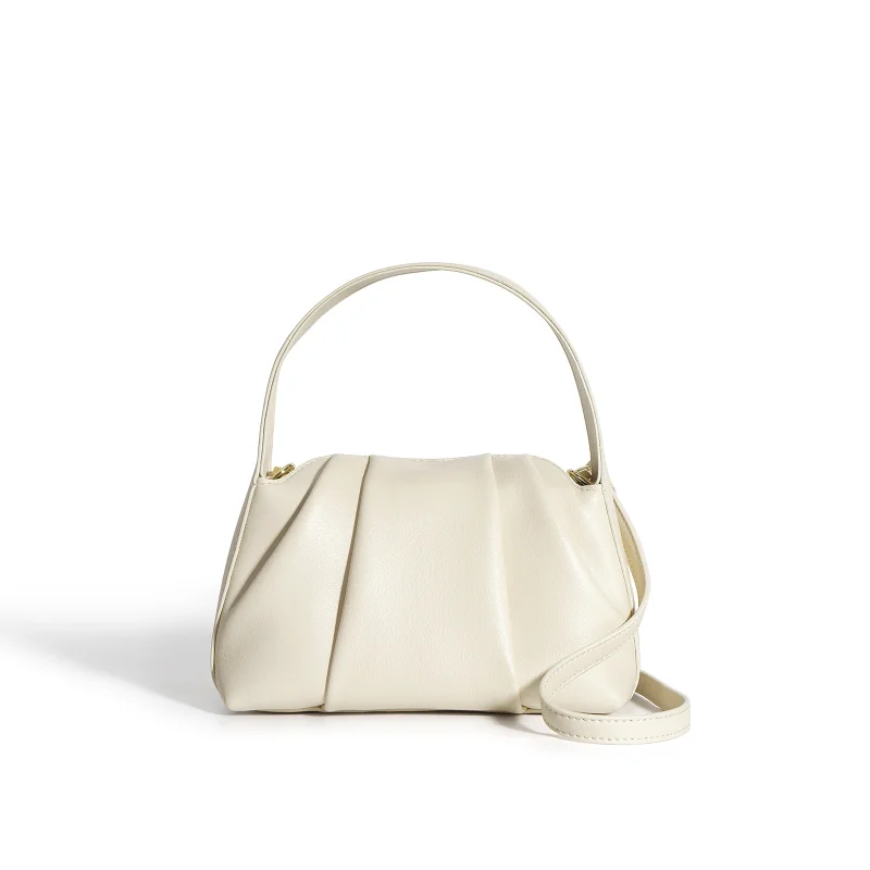 LOERSS Cowhide Shoulder Bag for Women's Niche Design Pleated Cloud Bag Fashion Causal  Handbag Leather Female Underarm Bag