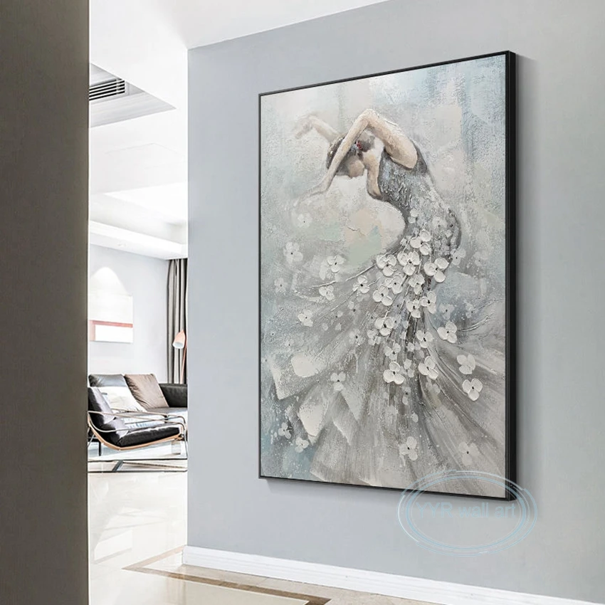 

Hand Drawn Abstract Flowers Dancer Girl Decorative Oil Painting Canvas Wall Art Custom Mural For Living Room Bedroom Porch Hotel