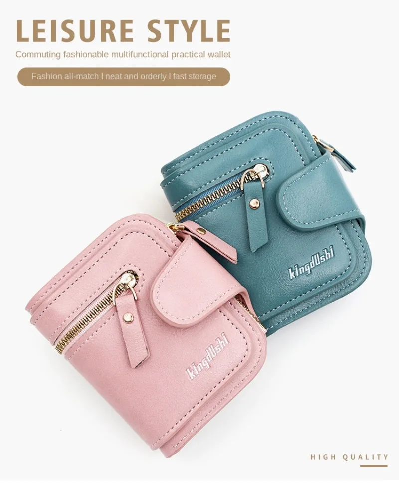 

Women's Short Wallet Zipper Buckle PU Leather Bills Multi-card Change Bag Female Clutch Bag Large Capacity Mini Wallets