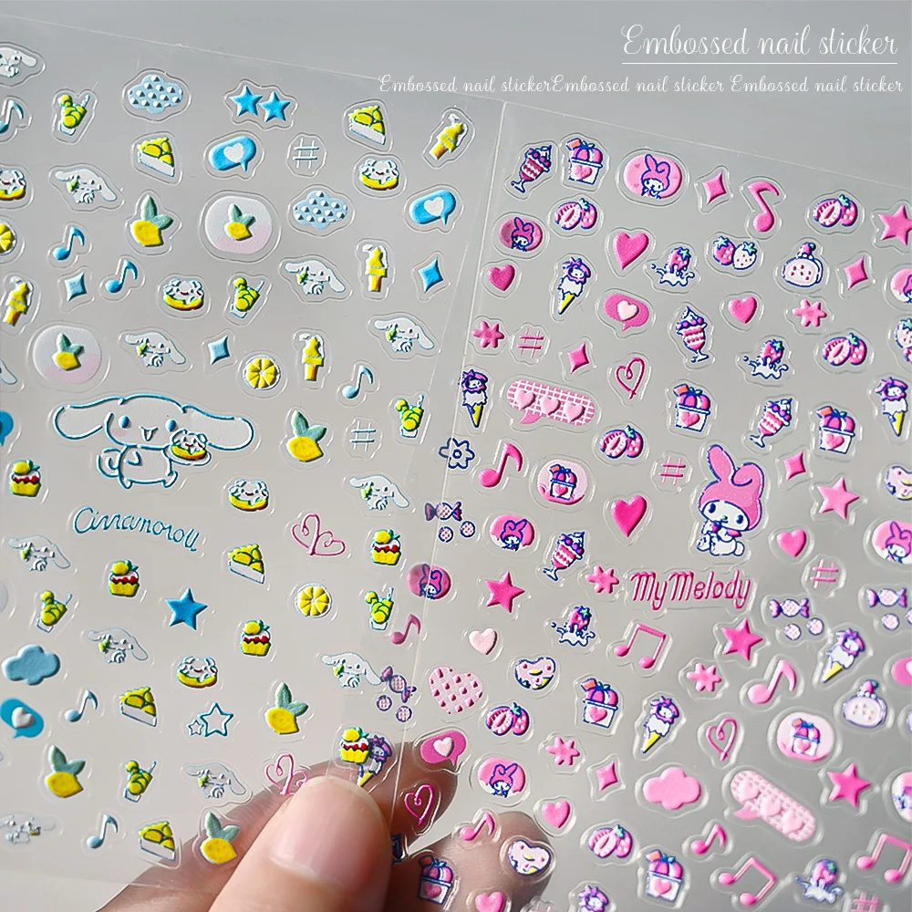 1 шт. милые наклейки для ногтей My Melody 5D с тиснением красочные Kuromi Cinnamoroll