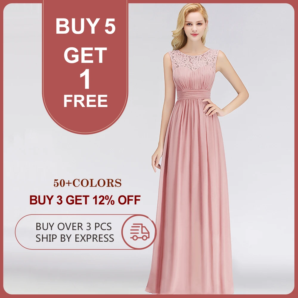 Dusty Rose Bridesmaid Dresses Long Chiffon with Lace Top Sleeveless Prom Party Gowns Wedding Guest Dresses Vestidos De Madrinha