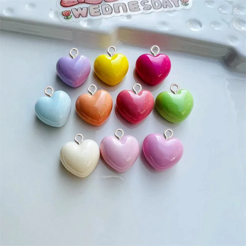

10 шт. цветные Глянцевые Подвески в виде сердца из смолы, милые ювелирные изделия с плоской задней стороной, подвески, модные серьги, ожерелье, ремесла, украшение «сделай сам»