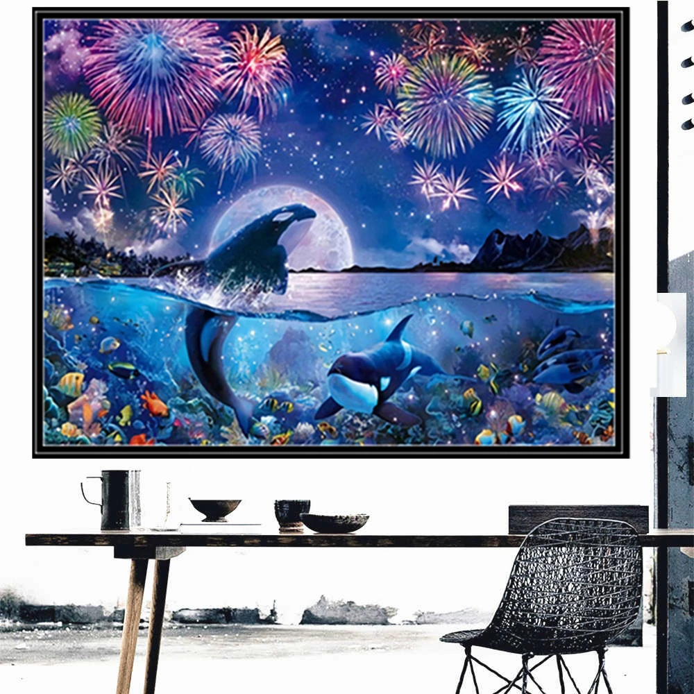 

DIY 5D Diamond Painting Dolphin Lovely Kit Full Drill Square Round Embroidery Mosaic Art Picture Of Rhinestones Home Decor Gifts