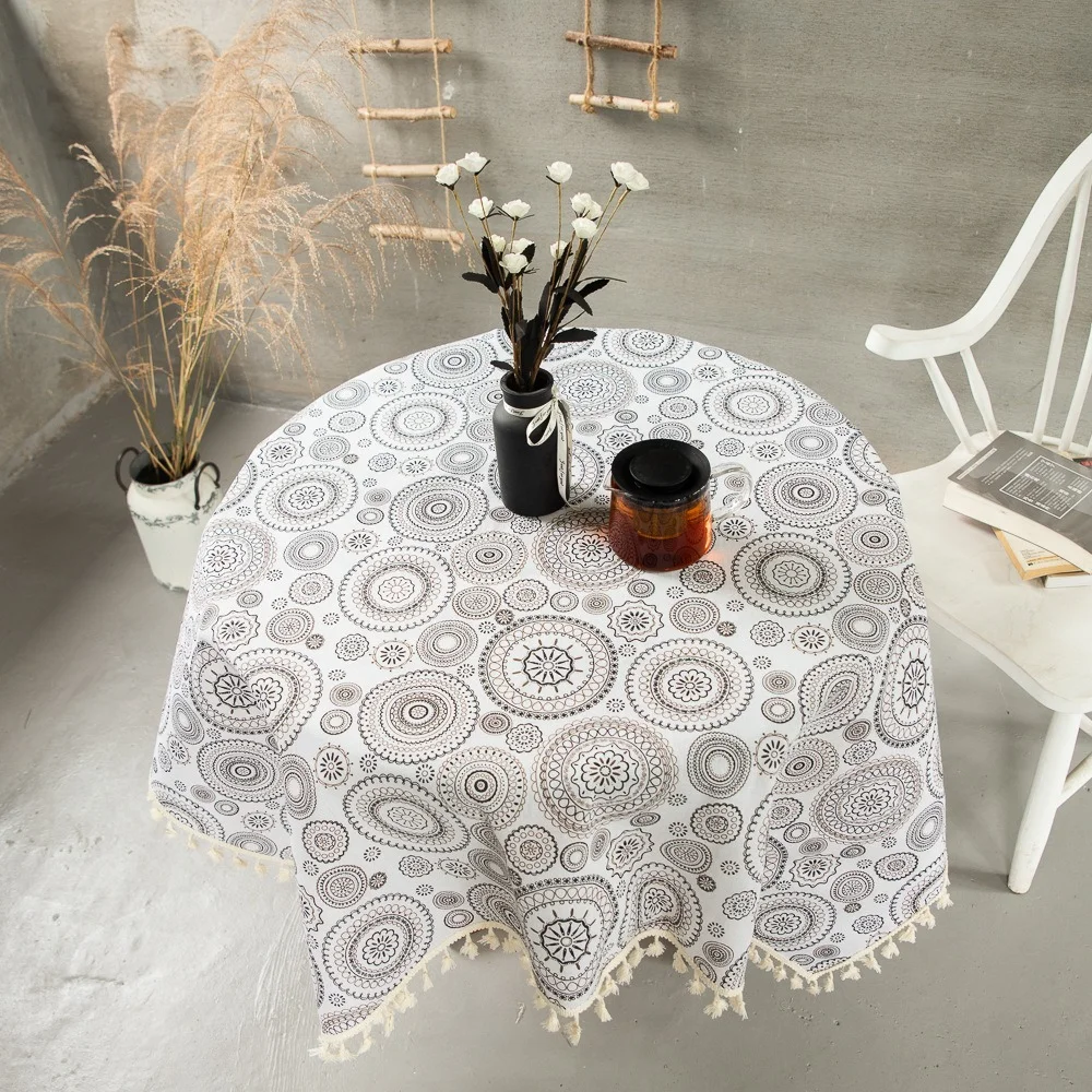 

Tablecloth Simple Geometric Picnic Tassel Cotton and Linen Rectangular Dustproof Coffee Table Cloth Cover Towel Home Decoration