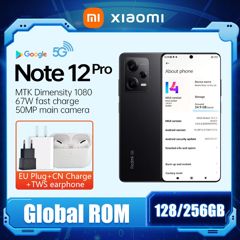 

Xiaomi Redmi Note 12 Pro 5G Smartphone 8GB+128GB/256GB 67W Fast Charge 6.67" OLED Display 5000mAh Battery Camera NFC Global Rom