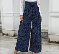 womens 2022 spring and summer new pants fashion wave point waist wide leg pants casual trousers lady