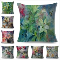 color oil painting flower pillow case 45x45 cm cushion cover for sofa home bedroom decorative plant floral pillowcase