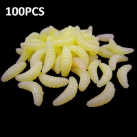 100pcs fishing lures promotion 2cm 0 3g maggot grub soft fishing lure hooks smell worms glow shrimps fish lures