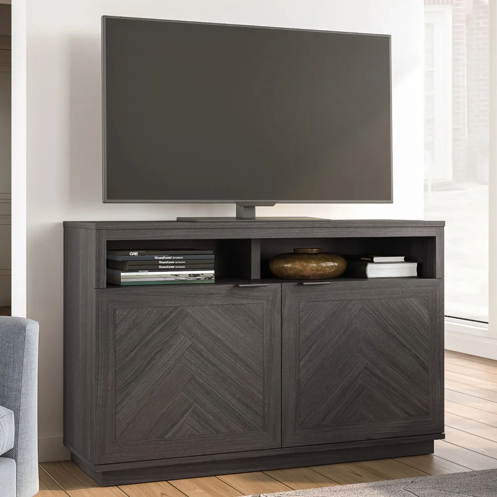 

Herringbone TV Stand For TVs up to 55”, Gray tv cabinet living room furniture modern tv stand