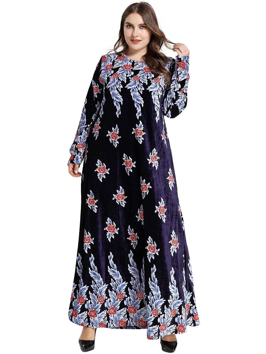 Женское бархатное платье размера плюс толстое с длинным рукавом, Дубайский арабский халат с большим подолом, ИД кафтан, Турция, кебая, хиджа...