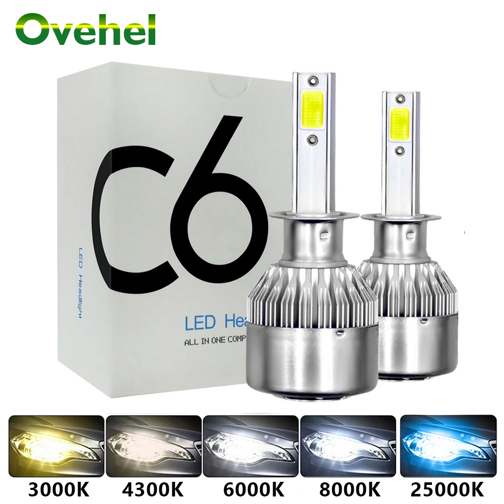 

OVEHEL Светодиодные фары Hulbs H7 LED C6 H1 H3 Автомобильные фары H4 880 H11 HB3 9005 9006 H13 3000k 6000K 72W 12V 8000LM Автоматические фары