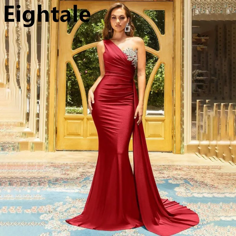 

Eightale Mermaid One Shoulder Evening Dress For Wedding Party 2022 Elegant Dubai Women Formal Party Gown Celebrity Dress