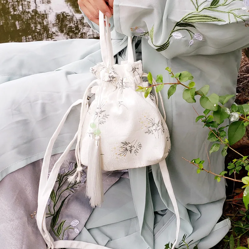 Бамбуковая вышивка в китайском стиле кошелек Холщовая Сумка на шнурке летняя