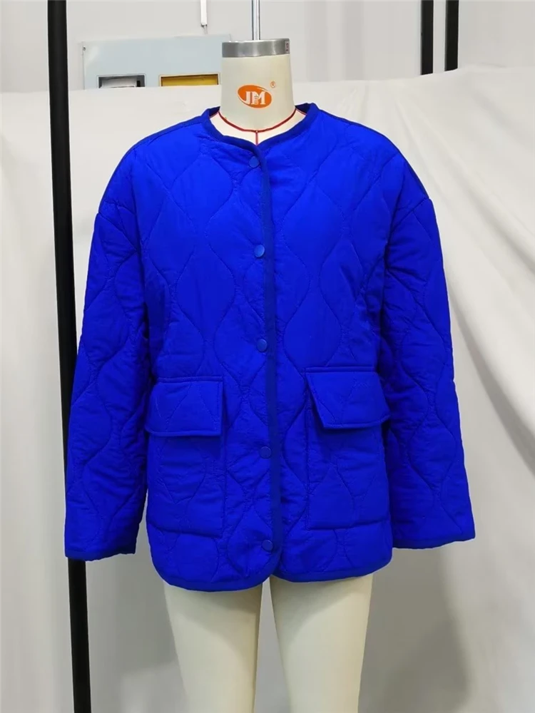 KEYANKETIAN women's wavy quilted cotton coat New round neck single breasted loose fashion cotton coat for autumn/winter