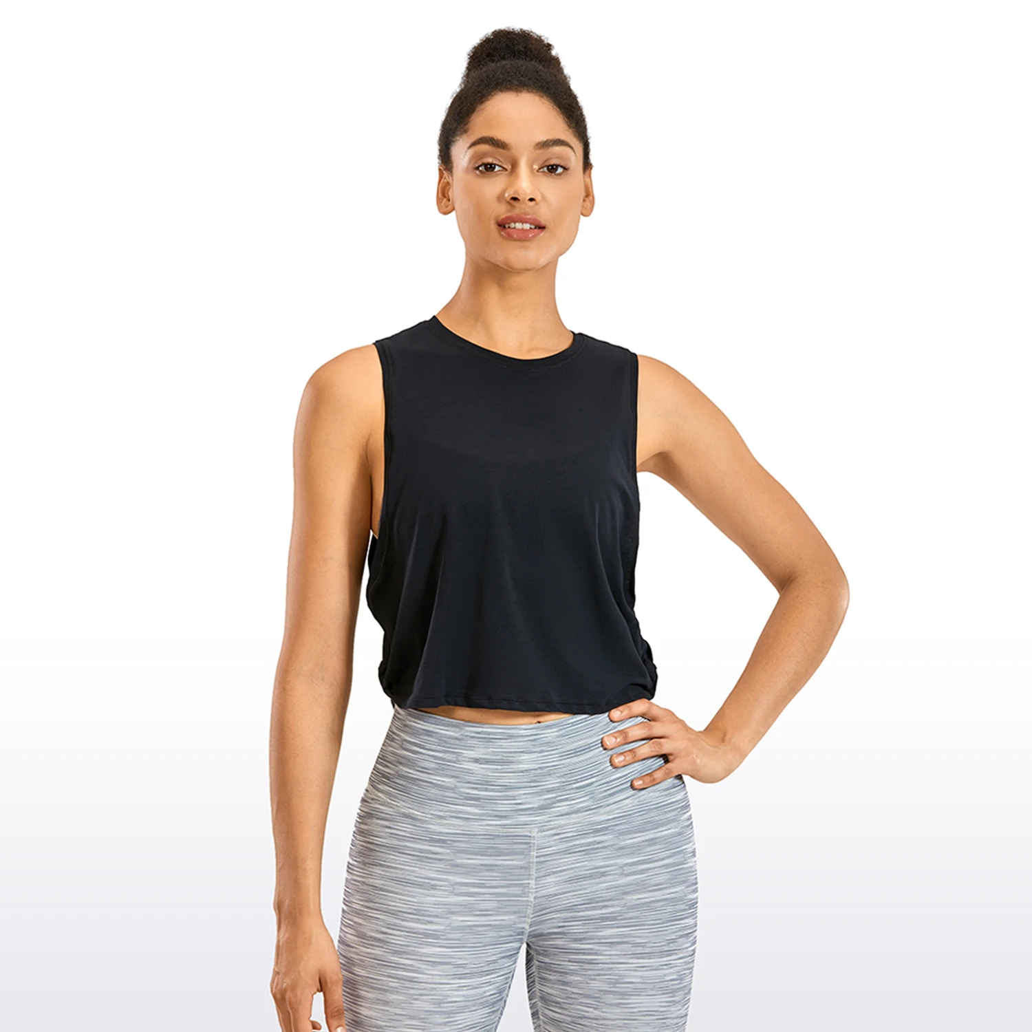 CRZ YOGA Women's Pima Cotton Workout Tank Crop Sports Shirt Sleeveless Yoga Running Tops
