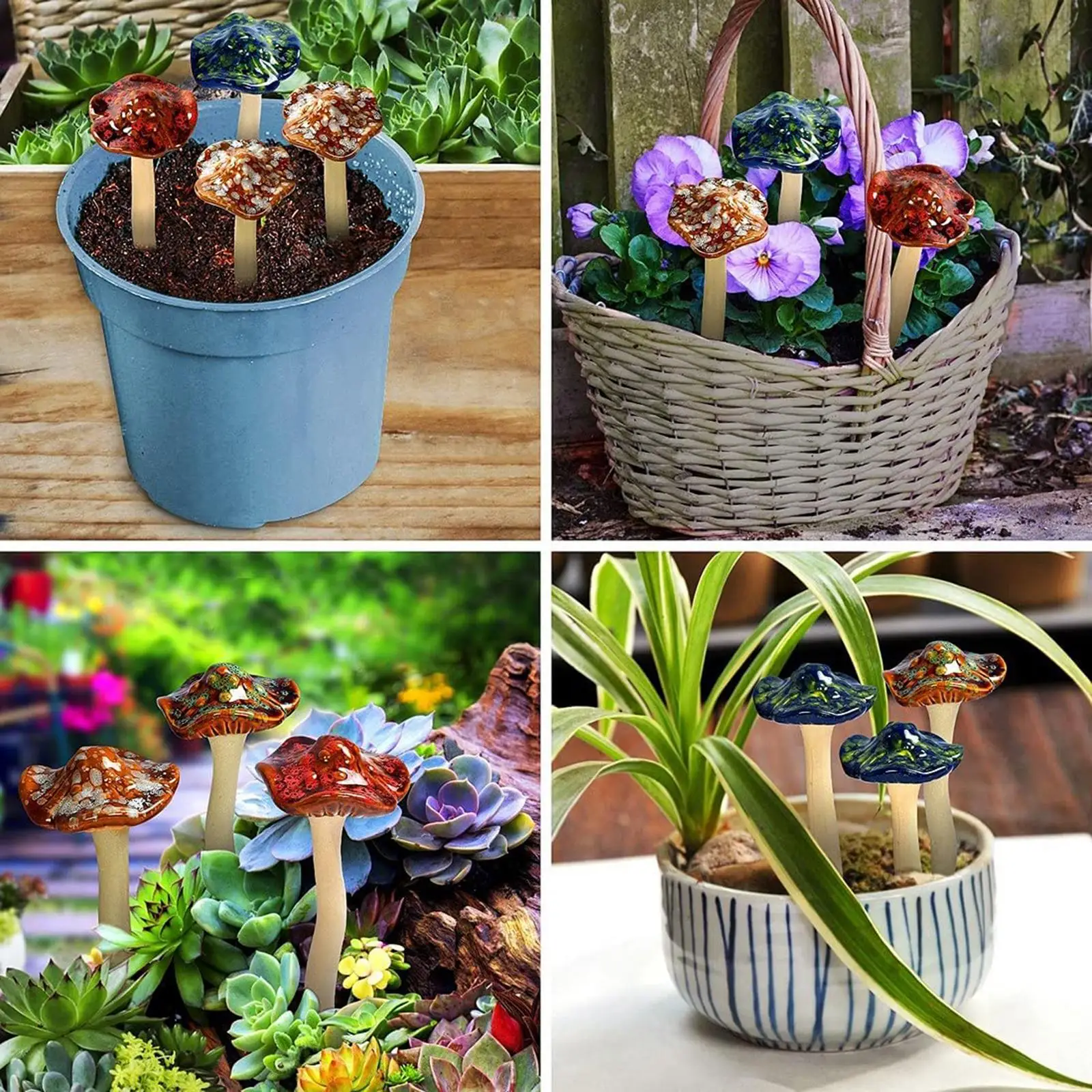 4 шт. разноцветные керамические грибы садовый декор гриб табурет статуя вилка для