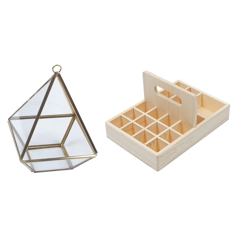 

Diamond Shape Box Geometry Glass Cosmetic Storage Box With Essential Oil Storage Wooden Compartment Storage Box 15ML