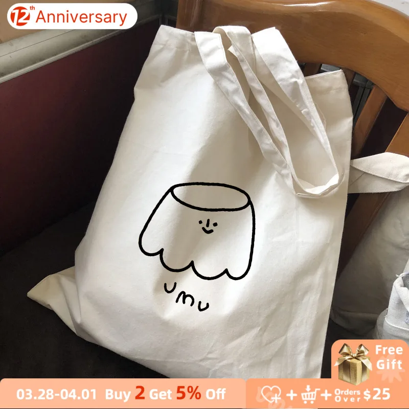 

Cute Cartoon Women Canvas Handbags Cotton Cloth Ladies Large Shoulder Bags Simple Female Eco Reusable Shopping Bag Casual Tote