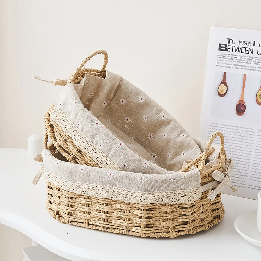 

Handmade Storag Basket Woven Storage Baskets Desktop Sundries Organizer Snacks Cosmetic Organizer Box Panier Rangement Osier