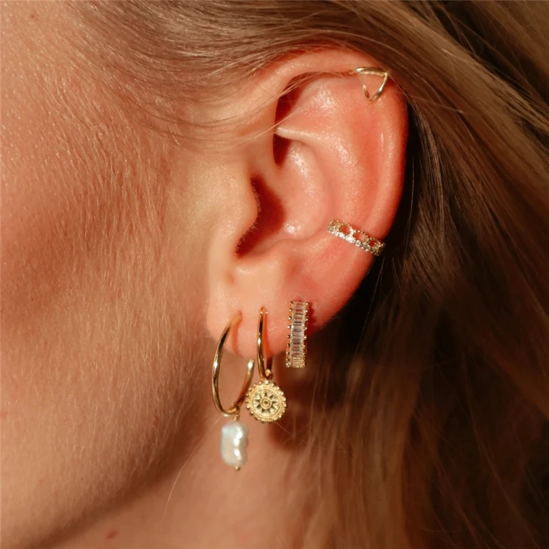 ROMAD 9mm Round Smooth Hoops Earrings For Women Gold Silver Color Fashion Octagonal Star Versatile Hoop Earring Brincos |