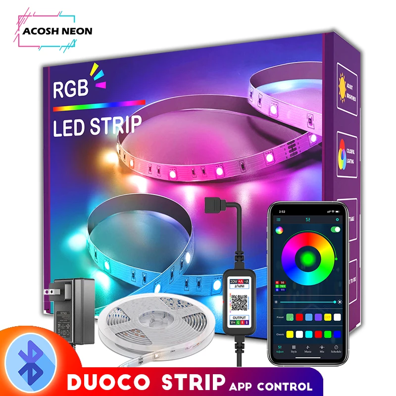 Bluetooth smart strip lights 12V led rope light bar wireless 5050 smd led duoco strip APP for bedroom home christmas ceiling