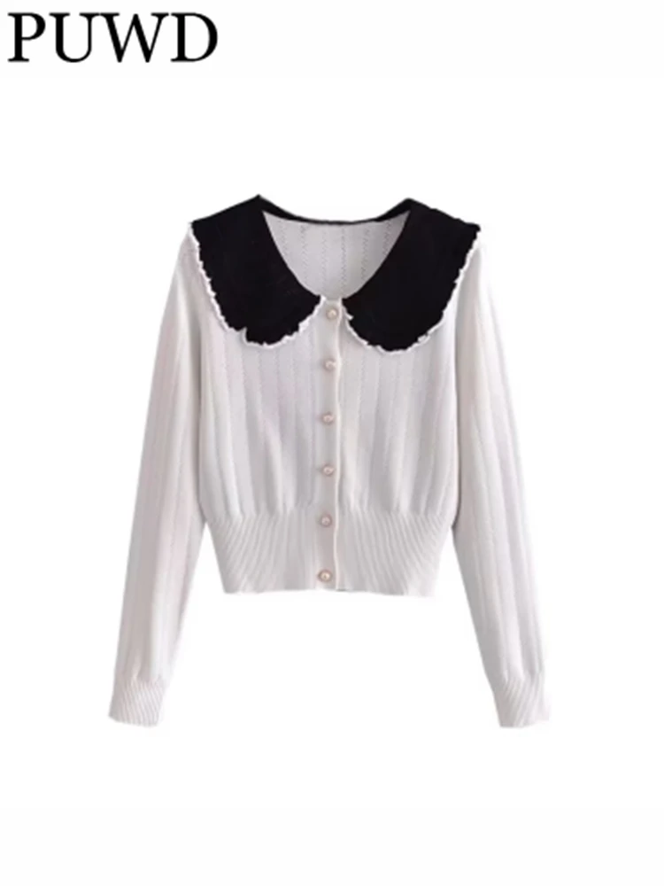 

Модный женский белый вязаный кардиган PUWD, свитера, винтажный Женский Топ с длинным рукавом и разрезом