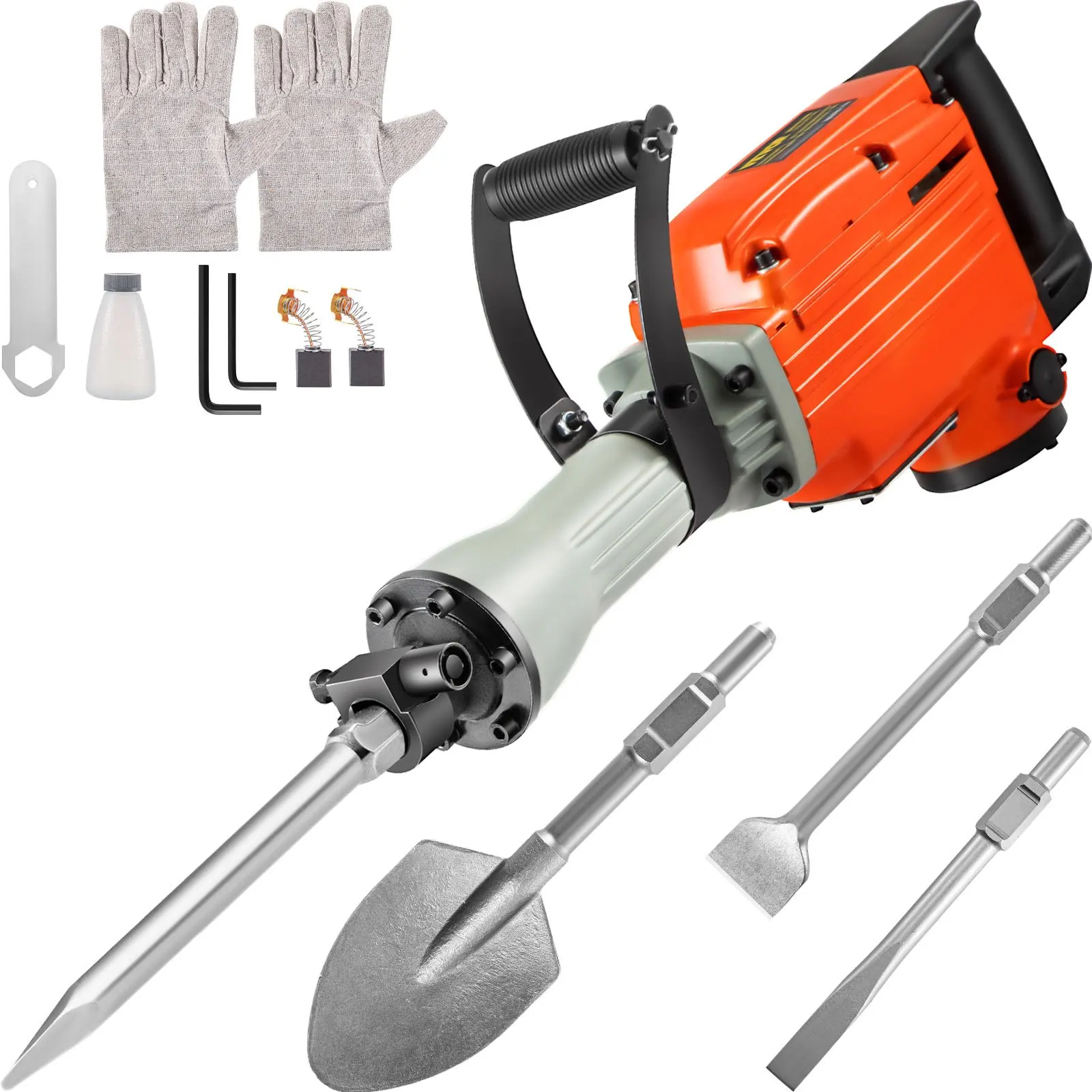 

2200W Electric Demolition Jack Hammer 4 Bits Clay Spade Chisel & Scraping Chisel & Flat Chisel & Pointed Chisel 1400 RPM