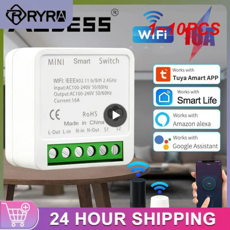 

1~10PCS Tuya Smart WiFi Switch With Power Monitor Switch Timer 2-way Control Smart Switch Module Alexa Home Voice Control
