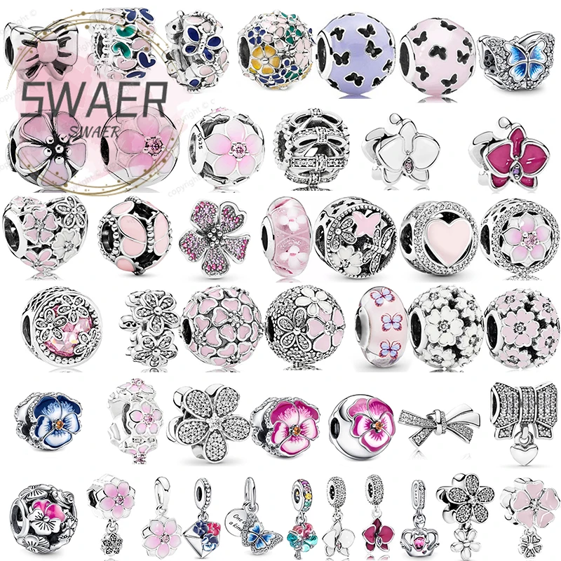 

Высококачественные эмалированные бусины магнолии в евро-американском стиле из серебра 925 пробы, Пандоры с белой орхидеей, амулетный браслет «сделай сам», подарок для женщин