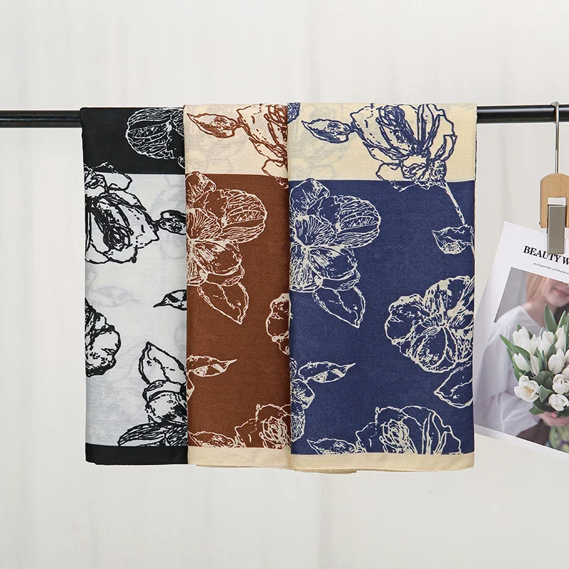 Элегантный Хлопковый Хиджаб С Цветочным Принтом Многофункциональный Вискозный