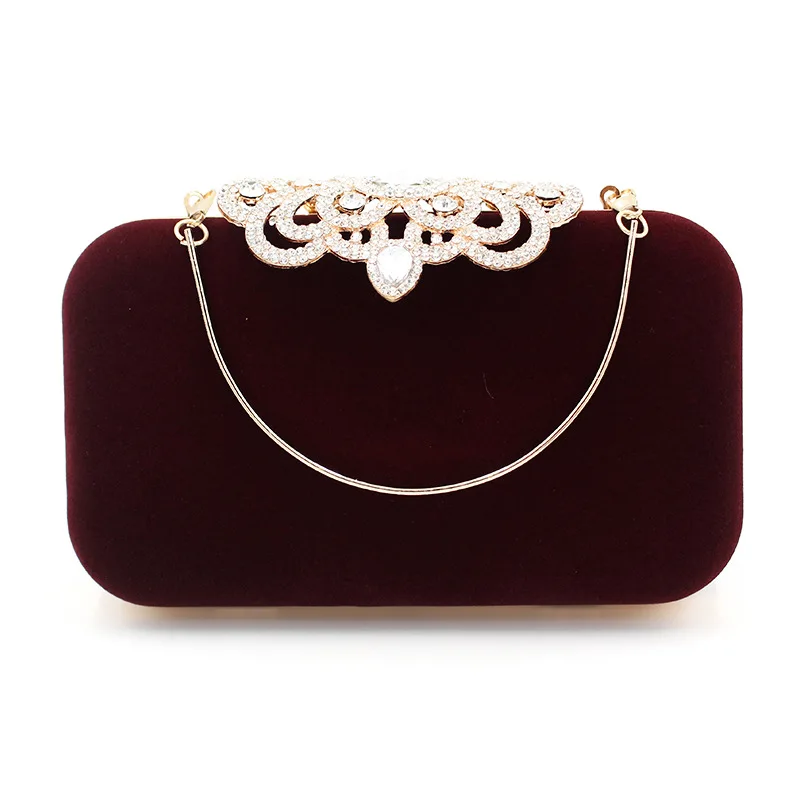 

Wine Red Black Retro Velvet Evening Bags Women Handbag Fine Diamond Crown Banquet Party Clutches Ladies Fashion Daily Handbags