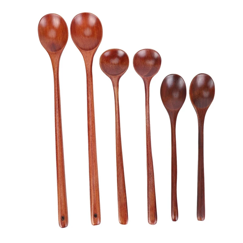 

12 Pieces Wooden Spoons Kitchen Serving Long Handle Soup Spoons Cooking Tasting Spoons For Eating Mixing Stirring