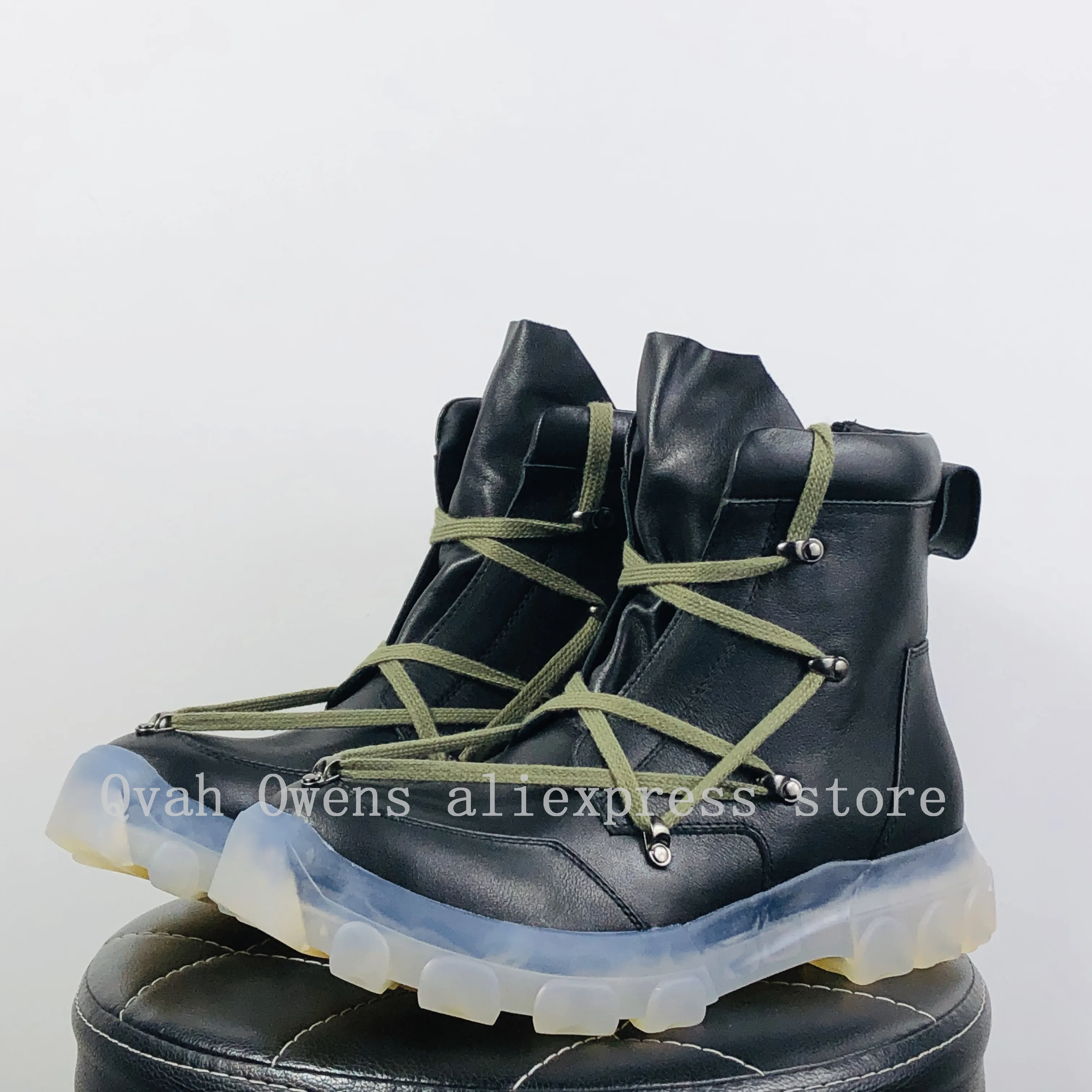 Фото Qwa Owens Shoes Мужские повседневные ботинки из натуральной кожи Роскошные женские кроссовки на шнуровке на молнии High Street Осенние черные туфли на плоской подошве №3