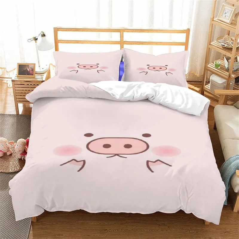 

Cartoon Lovely Pig Duvet Cover Set Kawaii Animal Bedding Set King Microfiber Farmhouse Wildlife Theme Comforter Cover Pillowcase