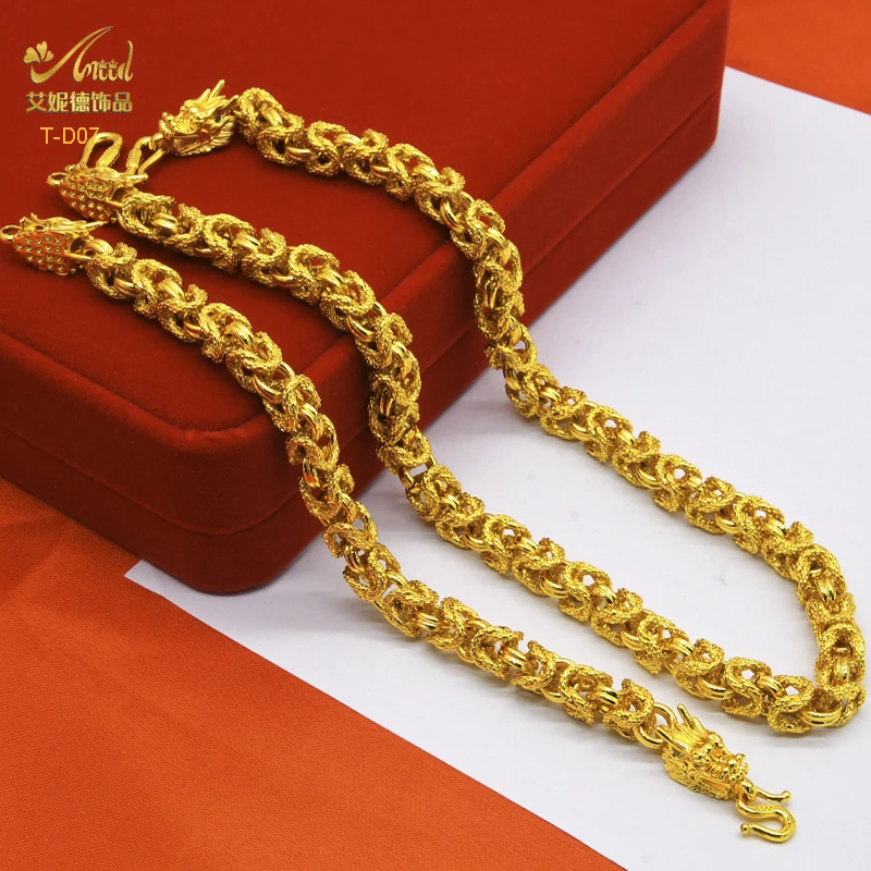 

ANIID 24K Gold Plated Dragon Head Necklace For Men Wedding Engagement Fine Jewelry 45CM/55CM/60CM/65CM Neck Chain Party Gift