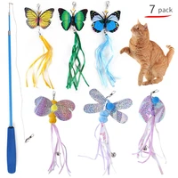 7pcs interactive cat toy set funny butterfly replacement cat play teaser wand toy for kitten retractable cat wand toy supplies