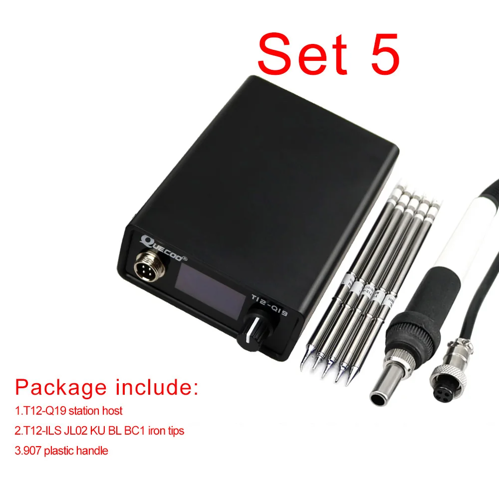 

Паяльная станция с паяльником OLED T12-Q19, совместимая с электропитанием переменного/постоянного тока, с T12-907 пластиковой ручкой и железными наконечниками T12 без вилки питания