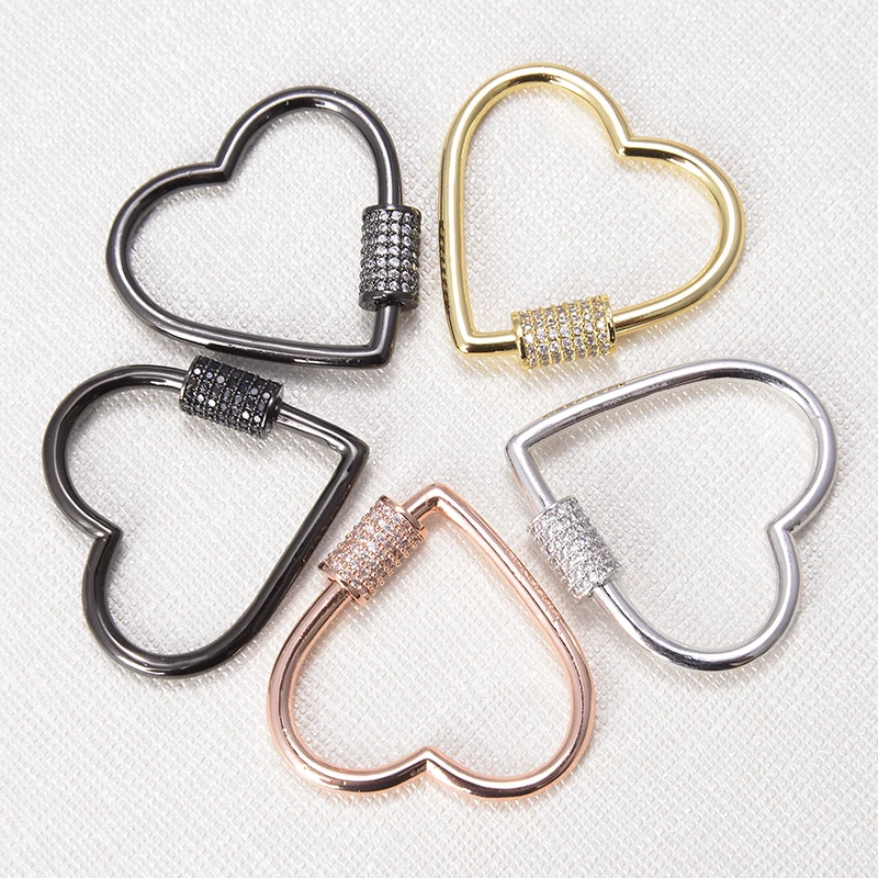 

3PCS Heart-shaped Screw Clasp Inlay Zircon Necklace Chains for Jewelry Making diy Earrings Pendant Bracelet Charm 30mm*31mm