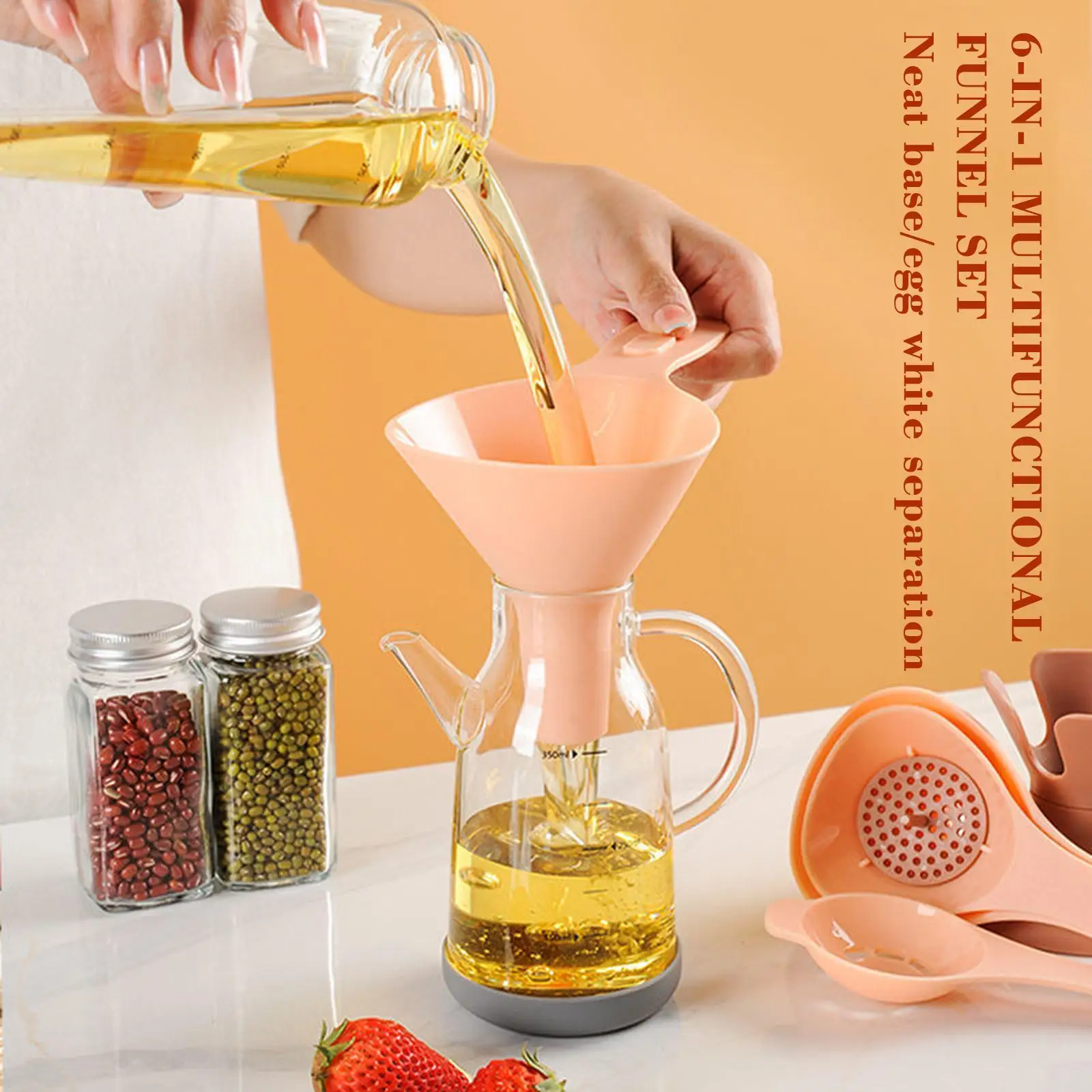 

Oil Funnel Multifunctional 6-in-1 Assorted Size Detachable Filter Reusable Food Liquid Wine Kitchen Funnel for Home