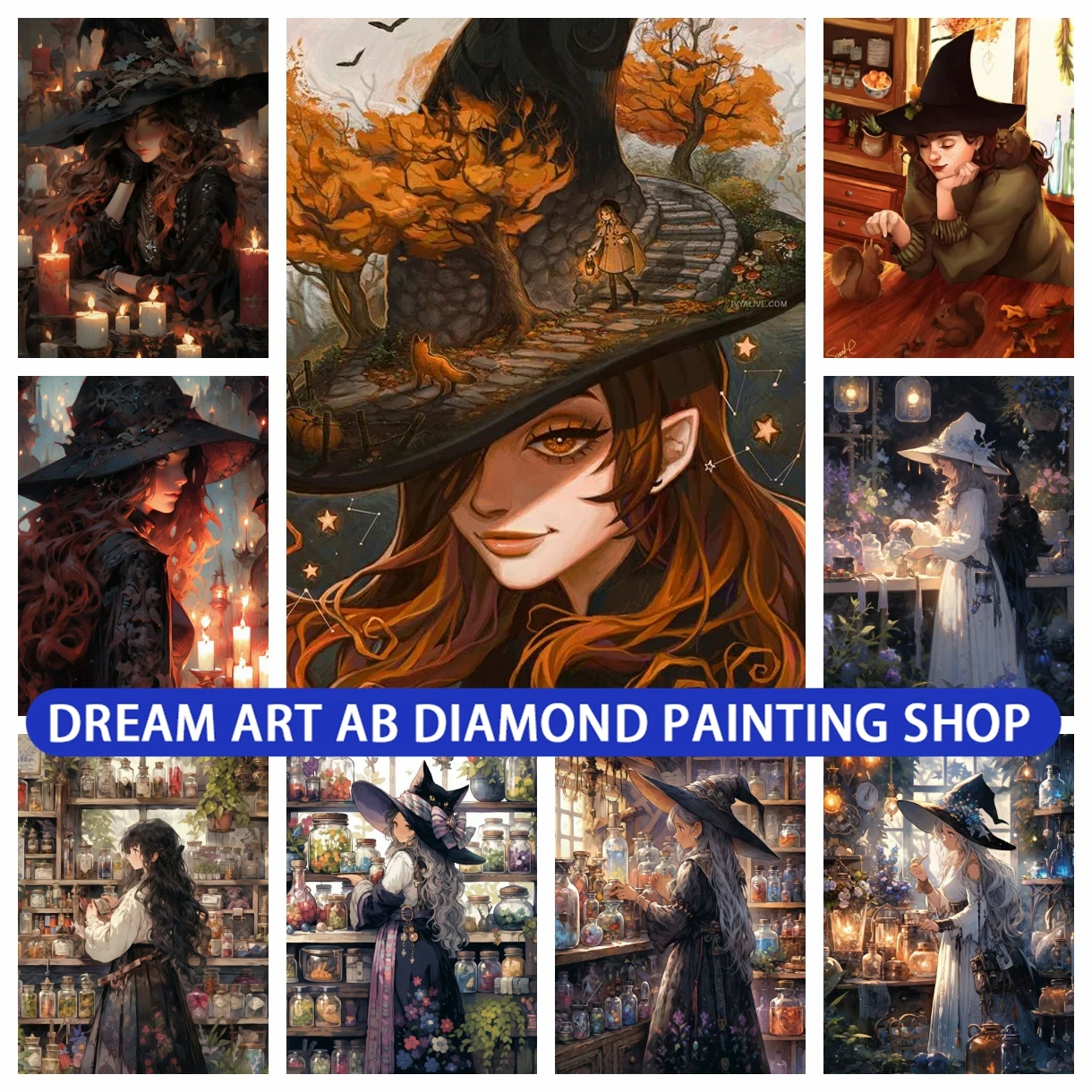 

Dark Witch Girl 5D AB Diamond Painting Mosaic Fantasy Gothic Elf Full Square Round Drill Cross Stitch Rhinestones New Arrivals
