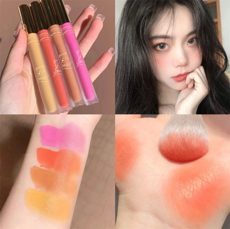 

4 Colors Liquid Blush Velvet Matte Blusher Facial Pigment Lasting Natural Cream Cheek Tint Orange Peach Blush Eyeshadow Makeup
