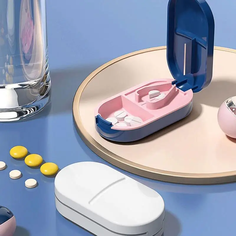 

Mini Cutter Portable Vitamins Nvisible Storage Box Portable 2 In 1 Capacity Travel Medicine Dustproof Divider Organizer Crusher