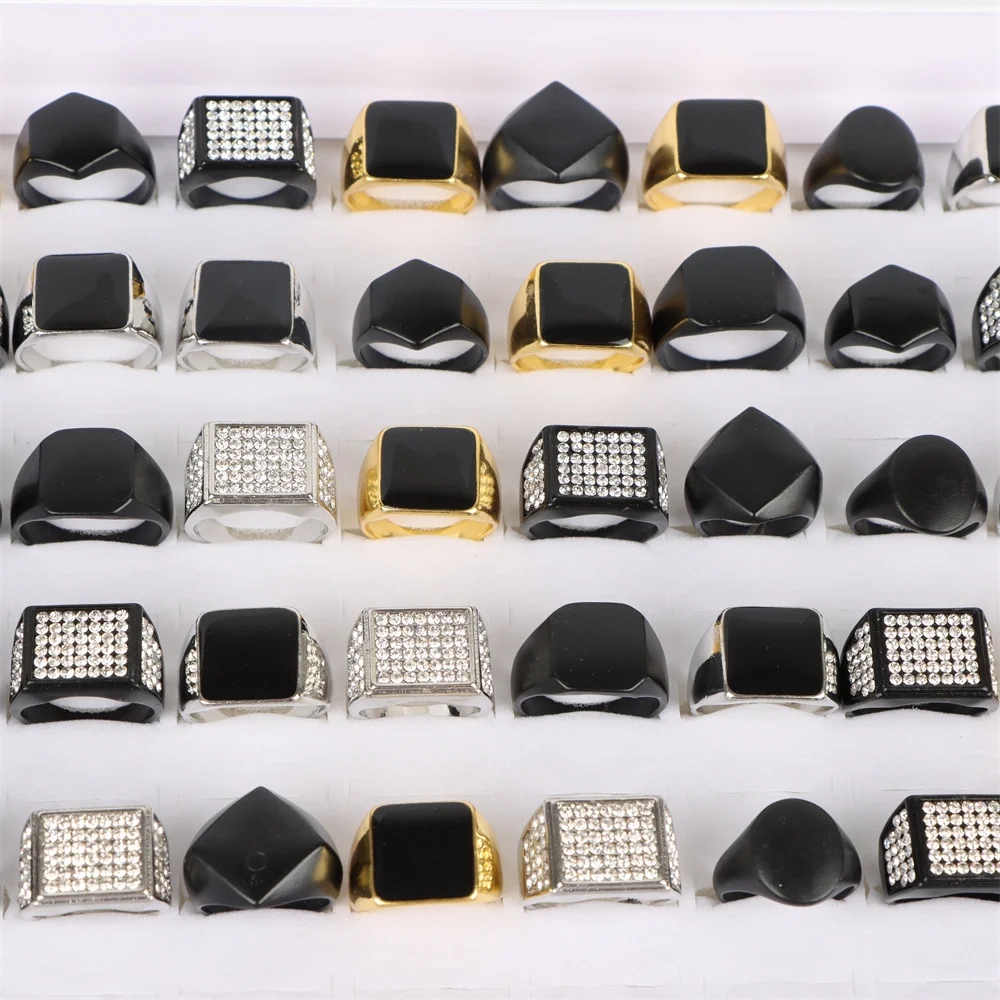 

20Pcs/Lot New Fashion Punk Geometric Black Square Rings For Men Women Mixed Style Jewelry Anniversary Party Gifts